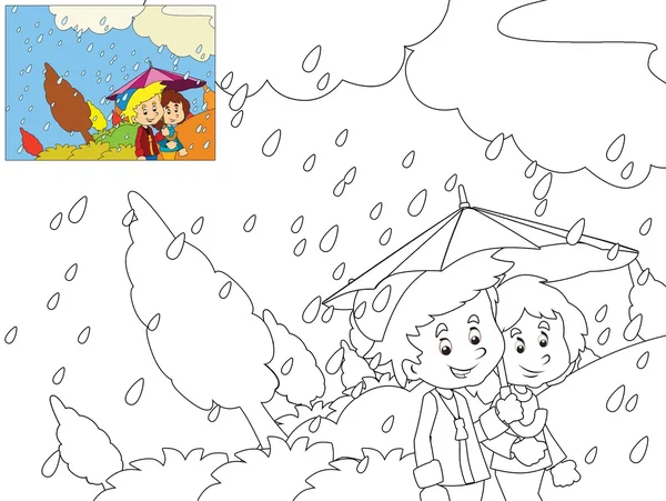 The rainy day in autumn Coloring page — Stock Photo, Image