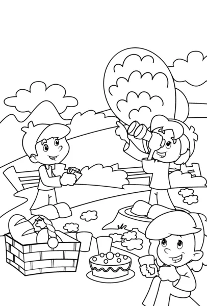 Children in park Coloring page — Stock Photo, Image