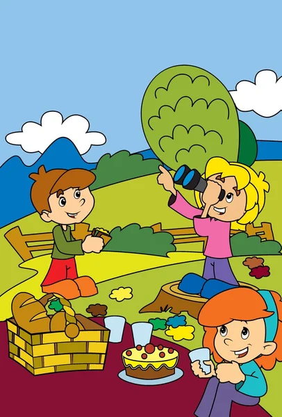 Crianças no parque Desenho para colorir — Fotografia de Stock