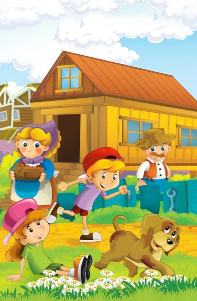Дети рядом с домом иллюстрация для детей — стоковое фото