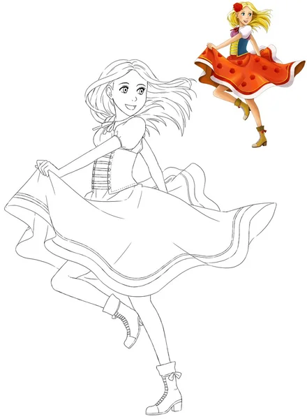 The coloring book with preview - Cartoon girl — Stock Photo, Image