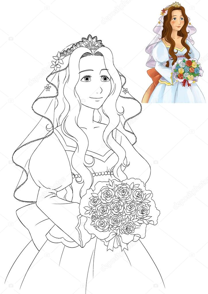 The coloring book with preview - Cartoon Bride