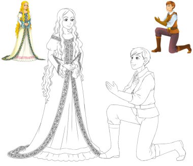 The coloring book with preview - Cartoon princess and prince clipart