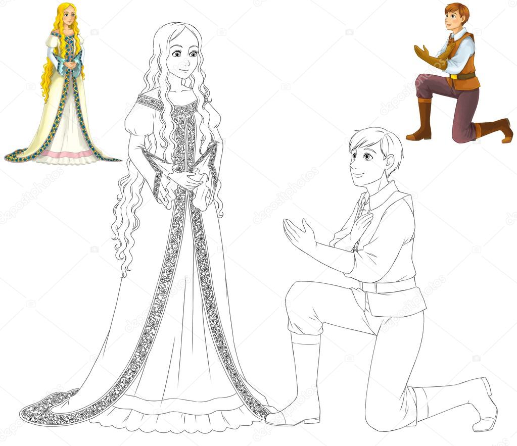 The coloring book with preview - Cartoon princess and prince