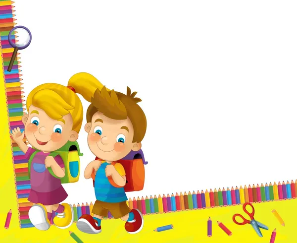 Dags att skolan - utrymme för text - glada och ljusa illustration för barn — Stockfoto
