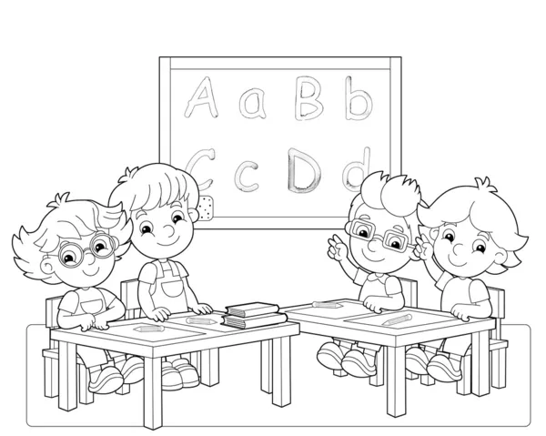 The coloring page - the classroom - illustration for the children — Stock Photo, Image