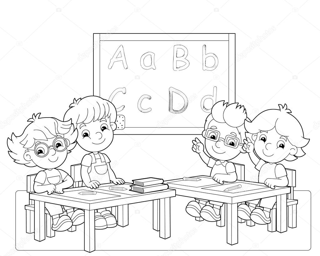 The coloring page - the classroom - illustration for the children Stock ...