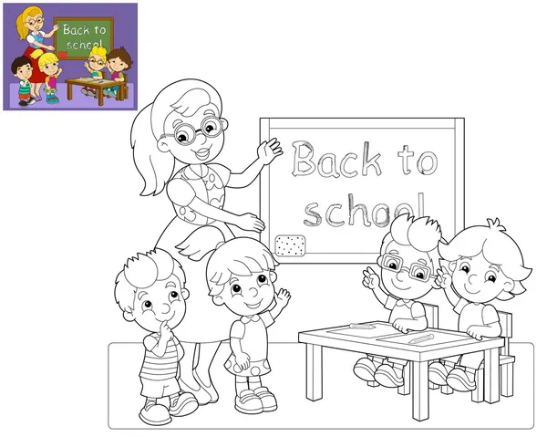 The coloring page - the classroom - illustration for the children — Stock Photo, Image