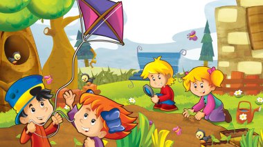 çizgi film çocuklar oynarken sonbahar