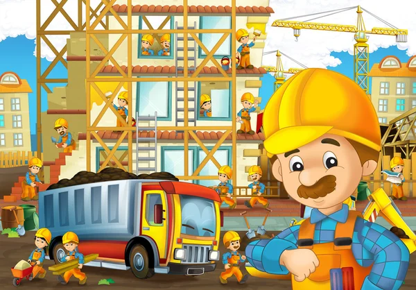 On the construction site - illustration for the children — Stock Photo, Image