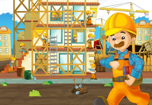 On the construction site - illustration for the children — Stock Photo, Image