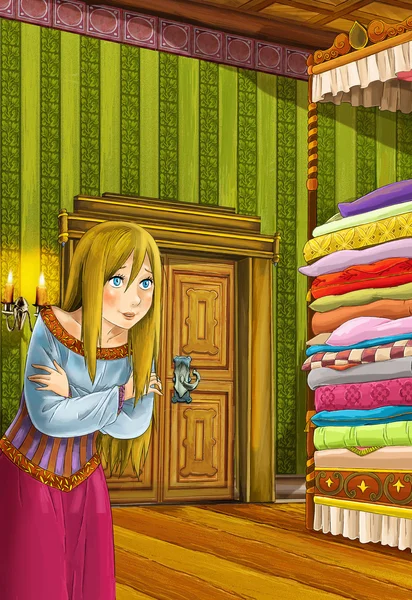 Princesa y el Guisante - Los castillos de princesas - Caballeros y hadas - Hermosa Manga Girl - ilustración para los niños — Foto de Stock
