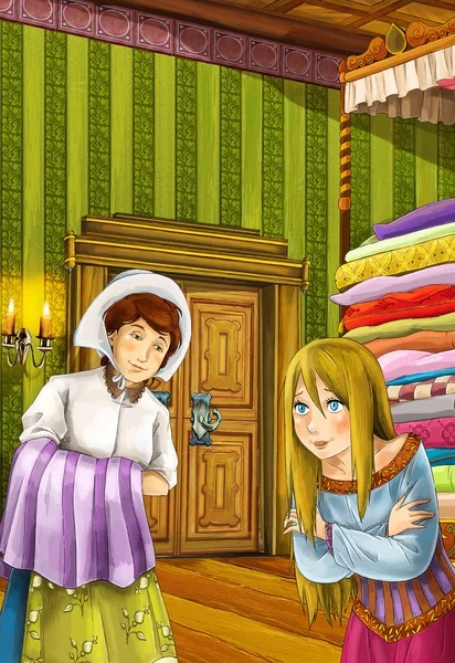 Princesa e a Ervilha - Os castelos das princesas - Cavaleiros e fadas - Menina Manga bonita - ilustração para as crianças — Fotografia de Stock