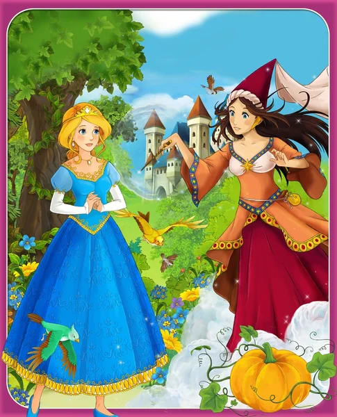 Las princesas - Cenicienta - castillos - caballeros y hadas - Hermosa Manga Girl - ilustración para los niños —  Fotos de Stock