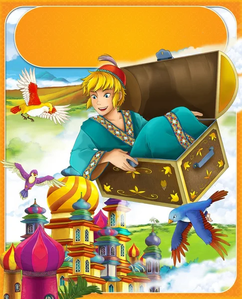 The flying trunk - the prince - castles - knights and fairies - Beautiful Manga style- illustration for the children — Stock Photo, Image