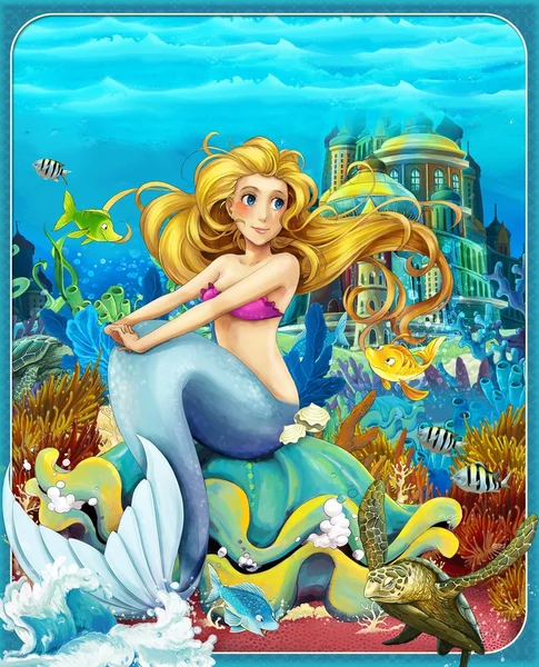 La Sirenita - Las princesas - castillos - caballeros y hadas - Hermosa Manga Girl - ilustración para los niños — Foto de Stock