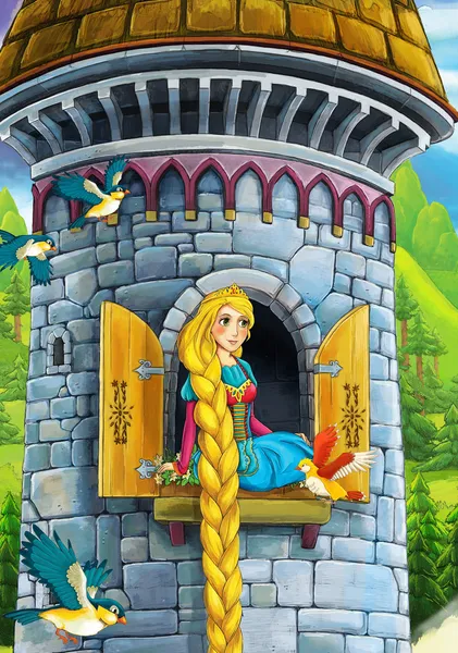 Rapunzel - Prince or princess - castles - knights and fairies - illustration for the children — Stock Photo, Image