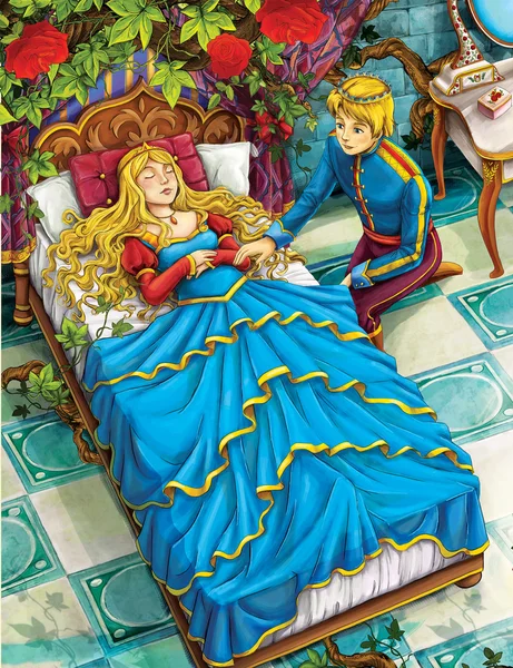 Den sovande skönheten - prins eller prinsessa - slott - riddare och älvor - illustrationen för barn — Stockfoto