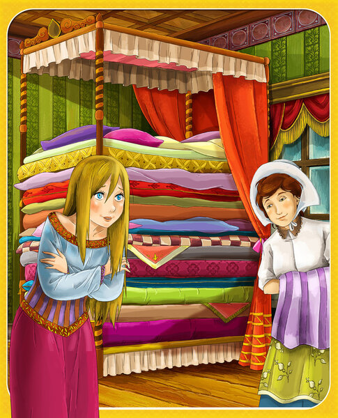 Princess and the Pea - The princesses castles - knights and fairies - Beautiful Manga Girl - illustration for the children