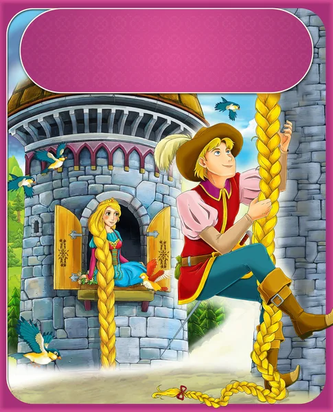 Rapunzel - prins eller prinsessa - slott - riddare och älvor - illustration för barn — Stockfoto