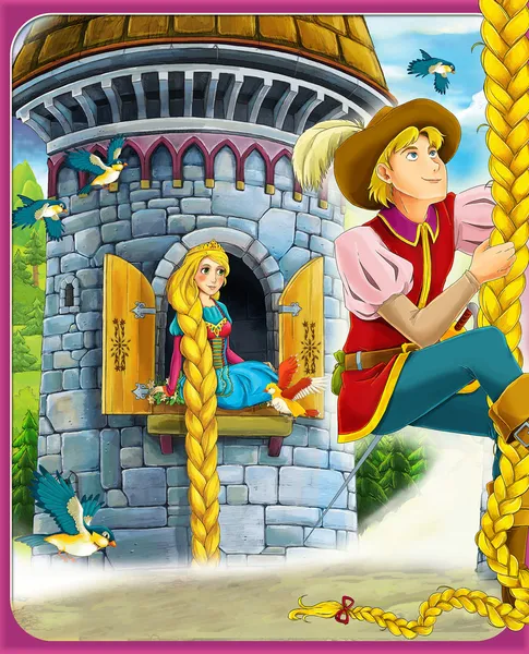 长发公主-王子或公主-城堡-骑士和仙女-图为儿童的 — 图库照片