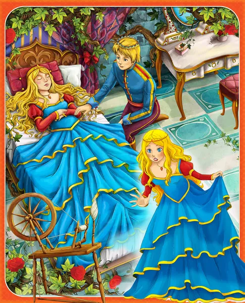 A beleza adormecida - Príncipe ou princesa - castelos - cavaleiros e fadas - ilustração para as crianças — Fotografia de Stock