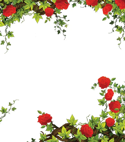 Рожева рамка - кордон - шаблон - з трояндами - валентинки - казки - ілюстрація для дітей — стокове фото