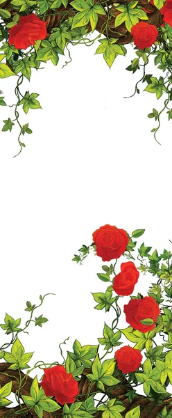 Rosa ram - gränsen - mall - med rosor - alla hjärtans - sagor - illustrationen för barn — Stockfoto