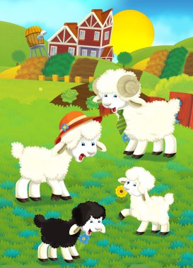 Karikatür Çizim koyun aile çiftliği