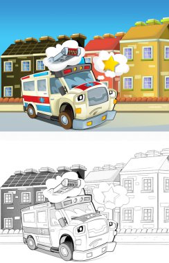 Ambulans çağır. karikatür tarzı dışında sanatsal boyama sayfası