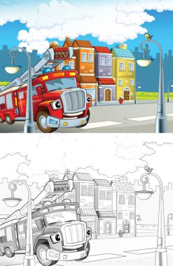 İtfaiye arabası. karikatür tarzı dışında sanatsal boyama sayfası