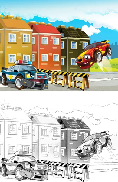 Car wreck. Artistic coloring page out of cartoon style — Stock Photo, Image