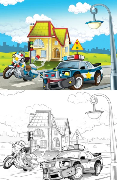 Voiture de police. Coloriage artistique de style dessin animé — Photo