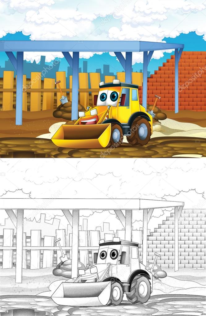 Tractor. Artistic coloring page out of cartoon style
