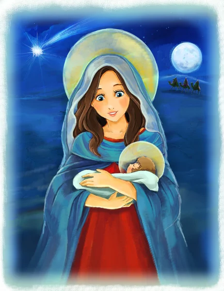 Марія та Ісуса Христа на ніч - ілюстрації для дітей — стокове фото