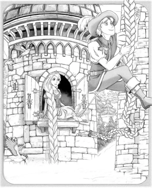 The sketch coloring page with preview "Tangled". — Stock Photo, Image