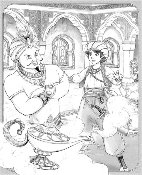 La page à colorier croquis avec aperçu "Aladdin ". — Photo