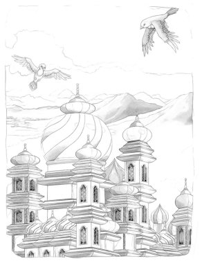 kaleler - knights ve periler. sanatsal stil - çizim çocuklar için