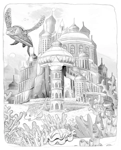 Underwater World and castle - "The Little Mermaid." Artistic style - illustration for the children — Stock Photo, Image