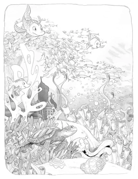 Onderwaterwereld en kasteel - "De Kleine Zeemeermin". Artistieke stijl - illustratie voor de kinderen — Stockfoto