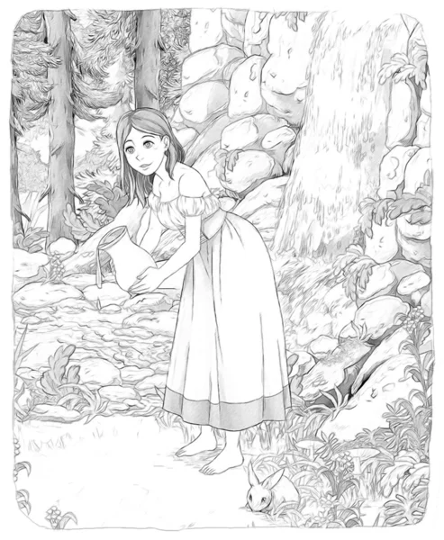 公主-骑士和仙女。美丽漫画女孩-儿童插画 — 图库照片