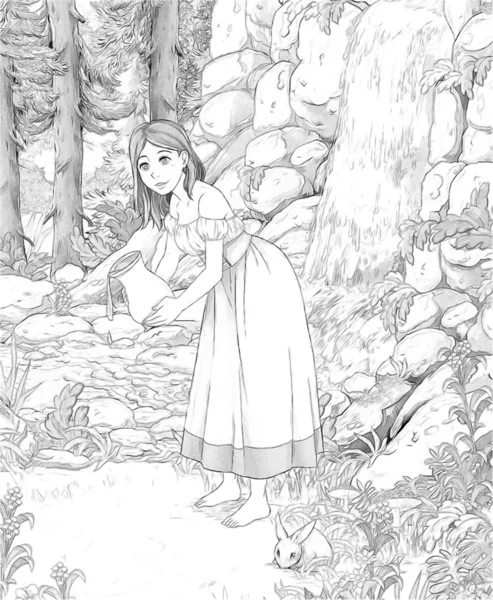 公主-骑士和仙女。美丽漫画女孩-儿童插画 — 图库照片