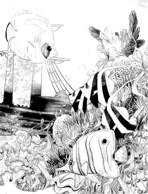 mercan ile gemi kazası - çizim çocuklar için