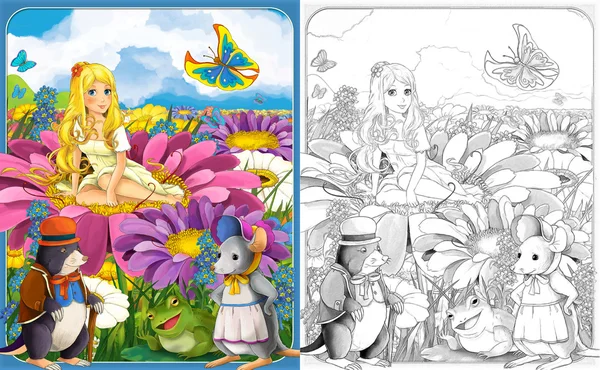 Schets kleurplaat met voorbeeld - artistieke stijl - illustratie voor de kinderen — Stockfoto