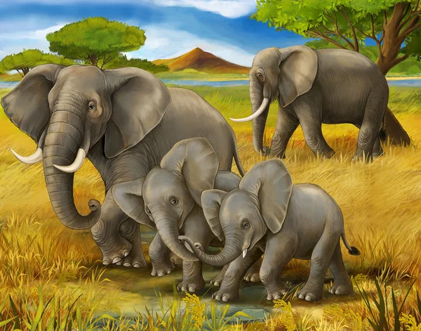 Safari - elephants - illustration for the children — Stock Photo, Image