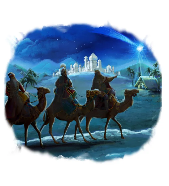 Illustration of the holy family and three kings - illustration for the children — Stock Photo, Image