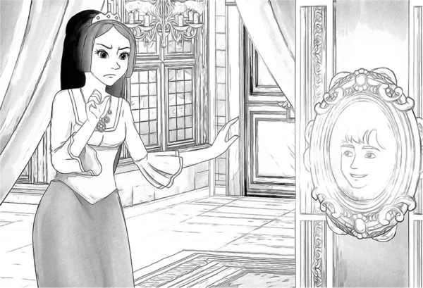 The sketch coloring page, "Snow White and the Seven Dwarfs" — Stock Photo, Image