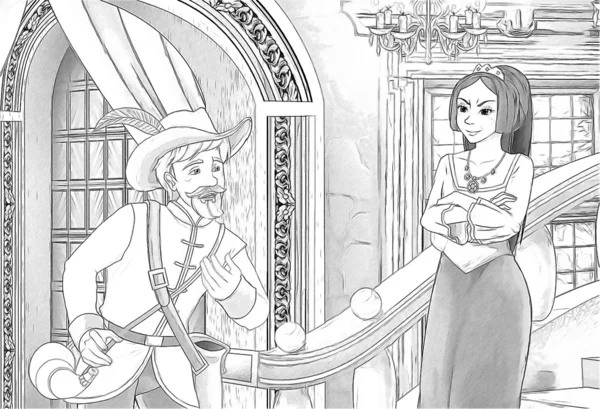 The sketch coloring page, "Snow White and the Seven Dwarfs" — Stock Photo, Image