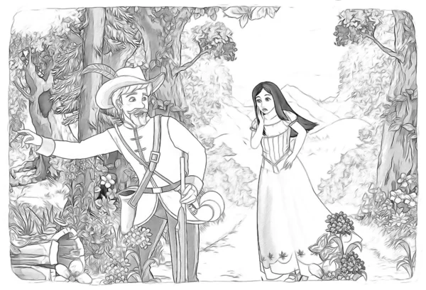 La página para colorear sketch, "Blancanieves y los siete enanos " — Foto de Stock