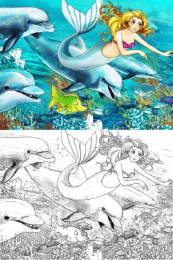 Okyanus ve Deniz kızları - sayfa boyama